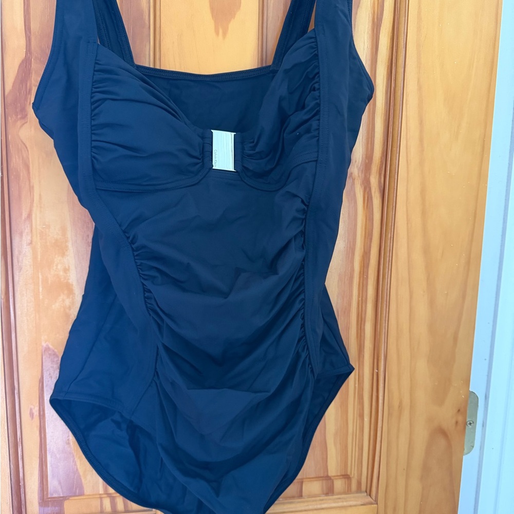 Calvin Klein Black Kids One-Piece Swimsuit with Front Ruched Detail